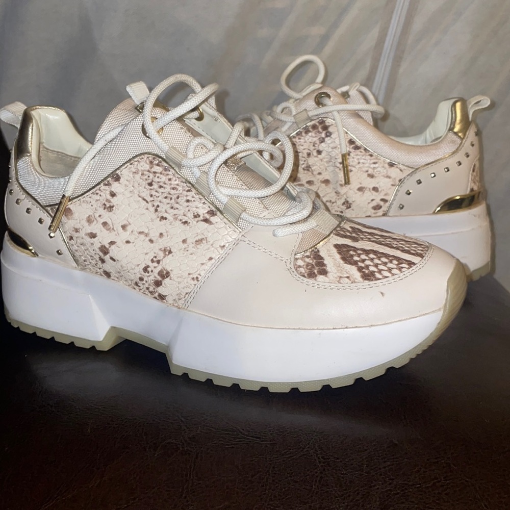 Micheal Kors Neutral Snakeskin Sneakers
